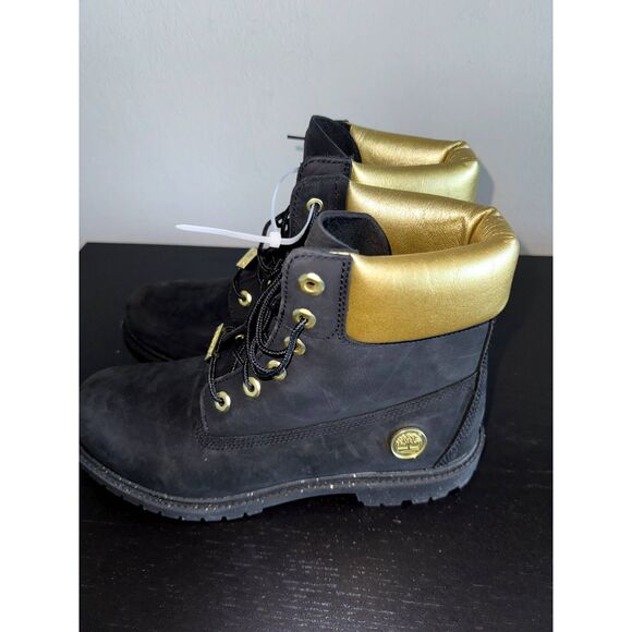 TIMBERLAND WOMEN'S HERITAGE 6'' INCH WATERPROOF BOOT BLACK NUBUCK W GOLD A5RRM - Picture 4 of 8